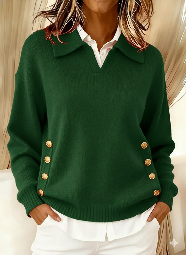 DELACROIX | Pull Col Polo Boutons Dorés Aveline