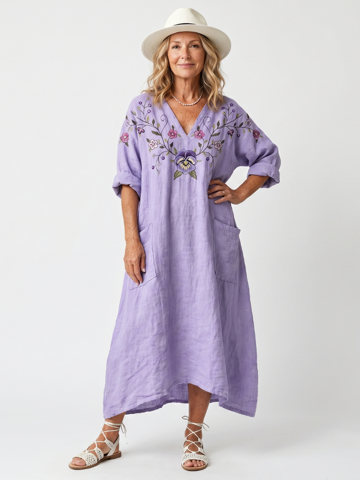 DELACROIX | Robe Midi Brodée à Poches Sandrine
