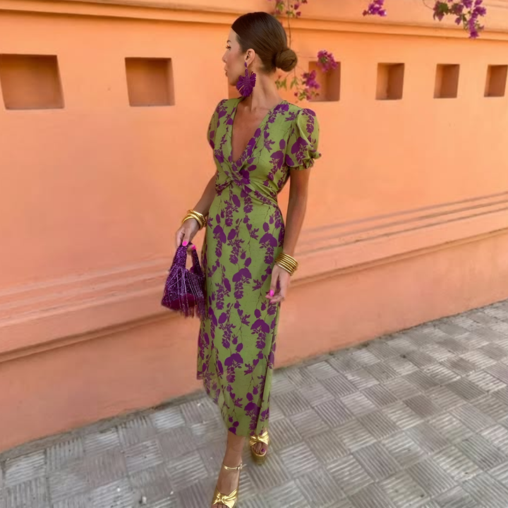 DELACROIX | Robe Longue Fleurie Verte Manon