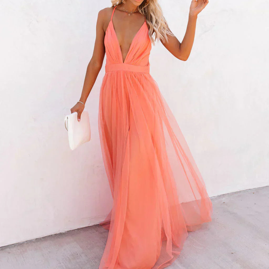 Paris Robe DELACROIX | Robe Maxi Lumière Corail – Delacroix Paris