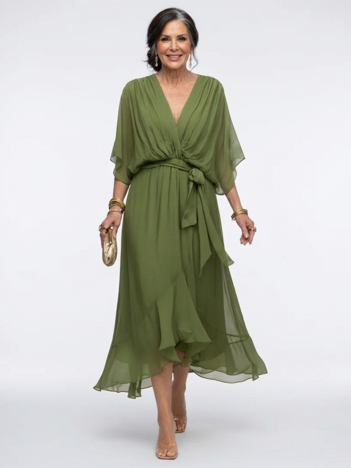 DELACROIX | Robe Midi Drapée à Encolure Elysia