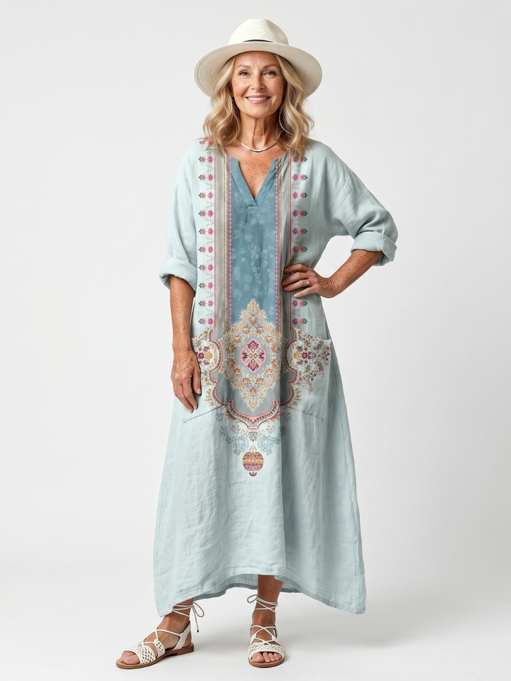DELACROIX | Robe Midi Brodée à Poches Claire