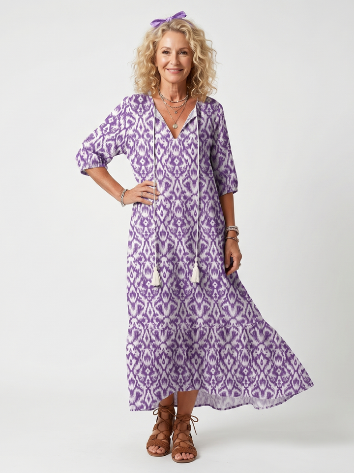DELACROIX | Robe Midi Imprimée à Pompons Brigitte