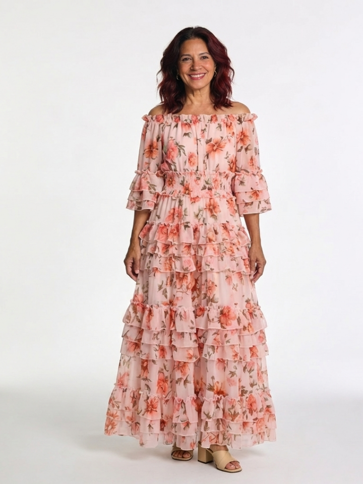 DELACROIX | Robe Maxi à Volants Florale Décolleté Rosalie