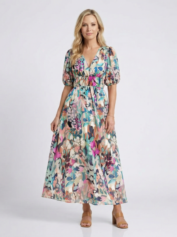 DELACROIX | Robe midi à manches courtes et taille Eulalie