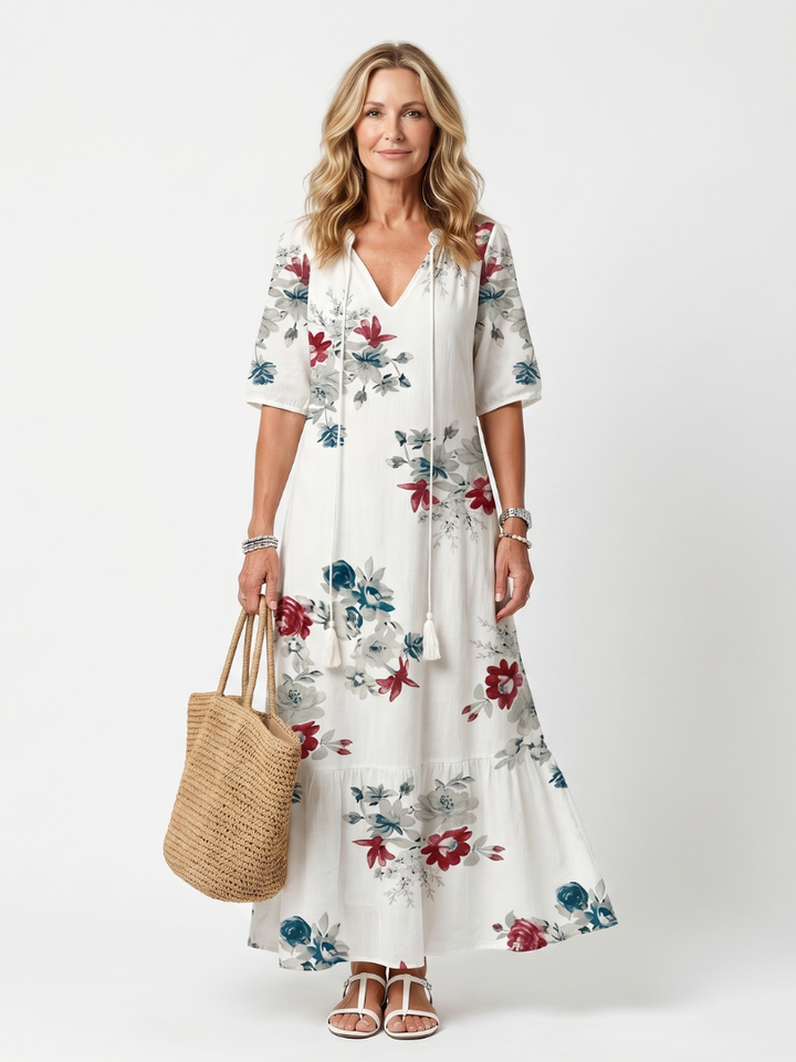 DELACROIX | Robe Midi Fleurie à Pompons Élina