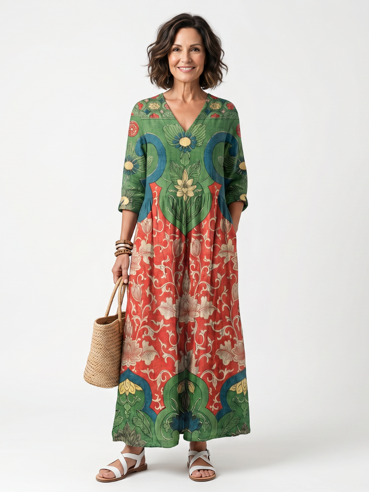 DELACROIX | Robe Midi Fleurie à Taille Froncée Amélie