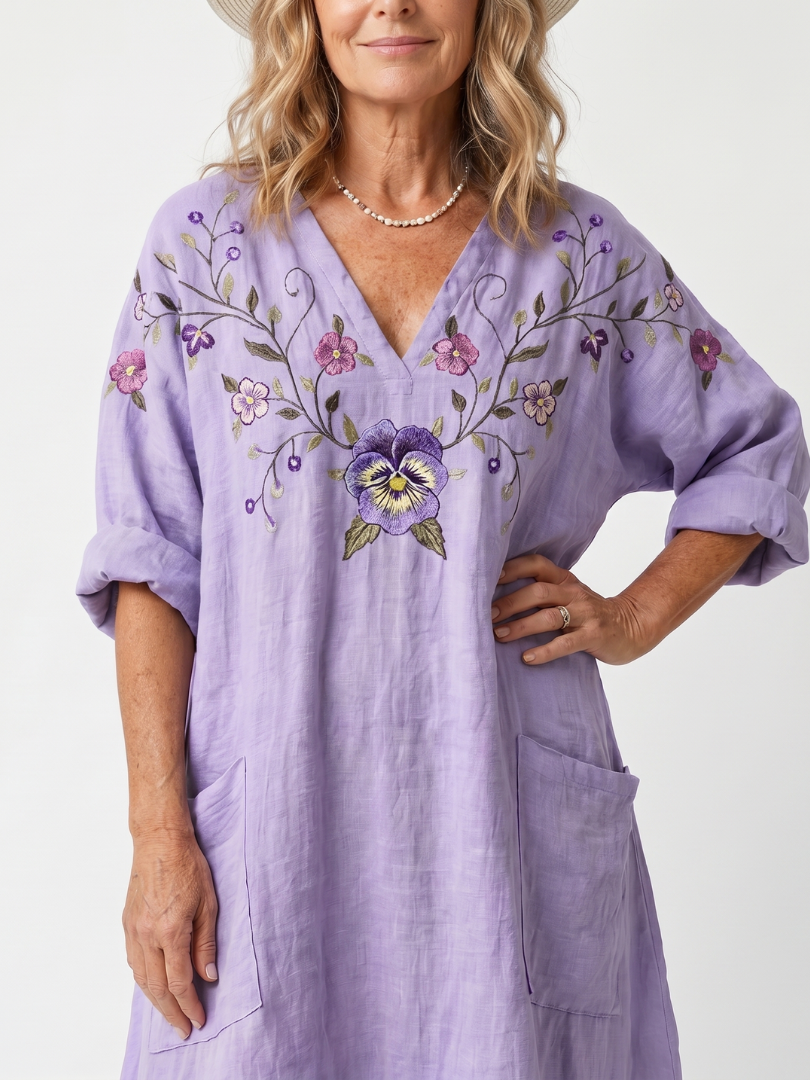 DELACROIX | Robe Midi Brodée à Poches Sandrine