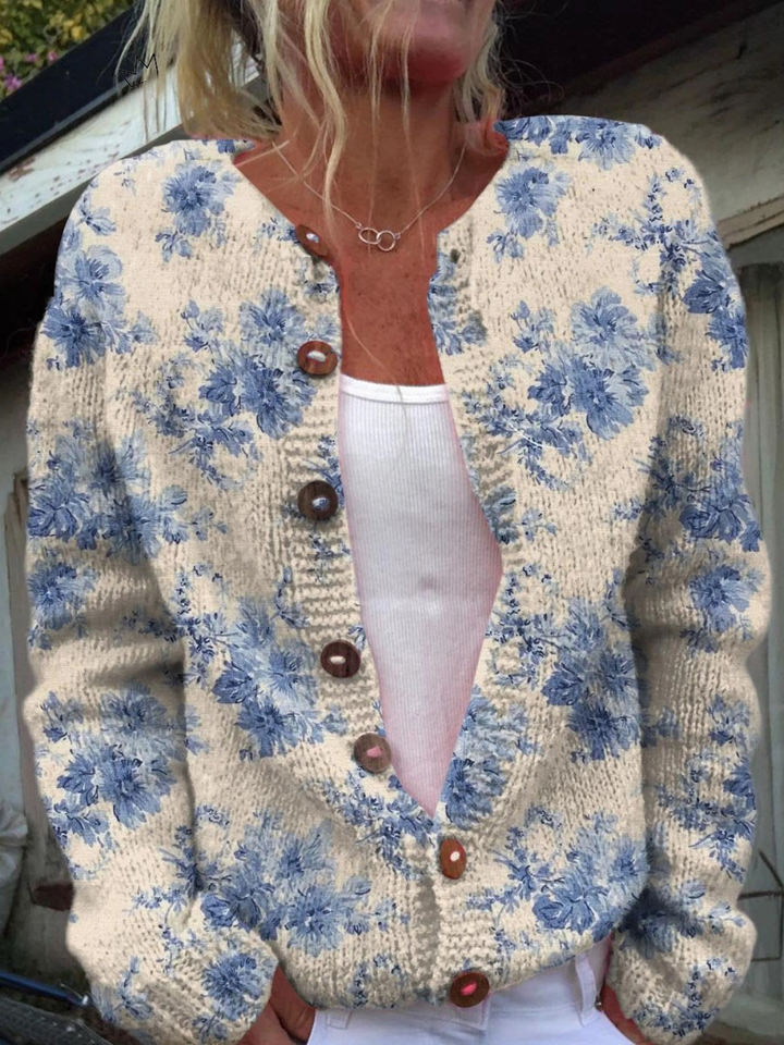 DELACROIX | Cardigan Fleurs Bleues Claire