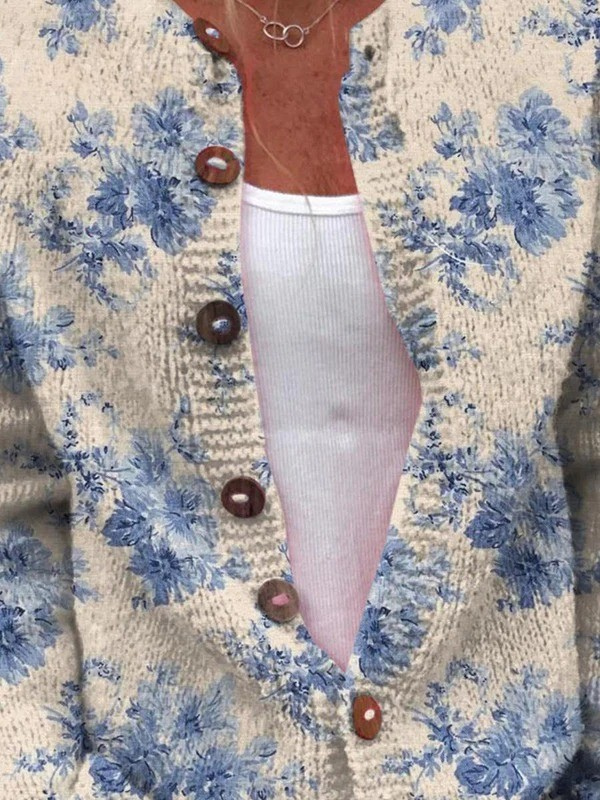 DELACROIX | Cardigan Fleurs Bleues Claire