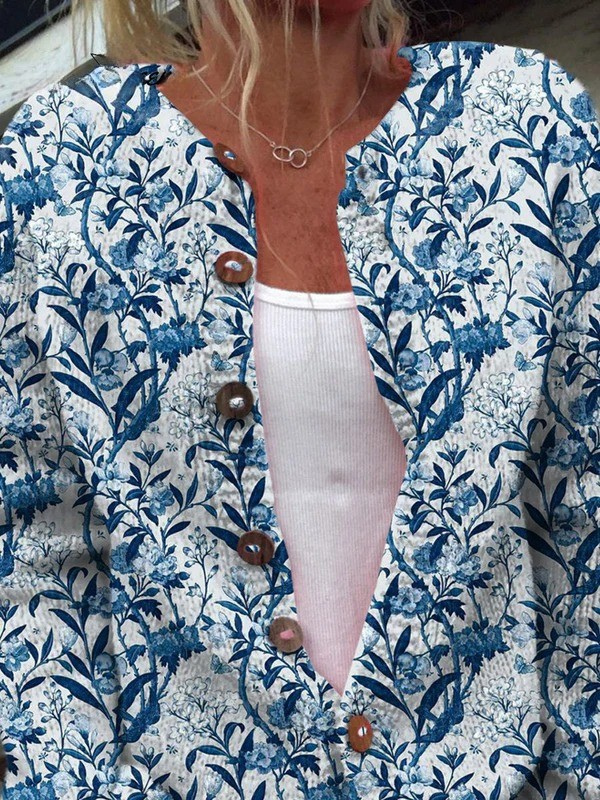 DELACROIX | Cardigan Toile Bleue Fleurie Margot