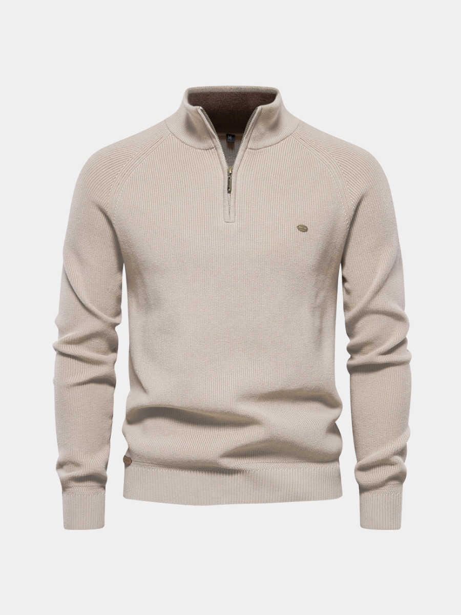 DELACROIX | Pull Demi-Zip Maille Côtelée Pierre