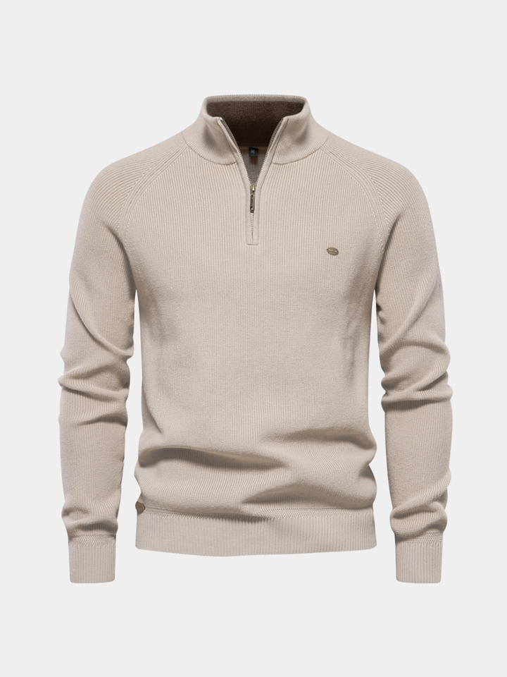 DELACROIX | Pull Demi-Zip Maille Côtelée Pierre