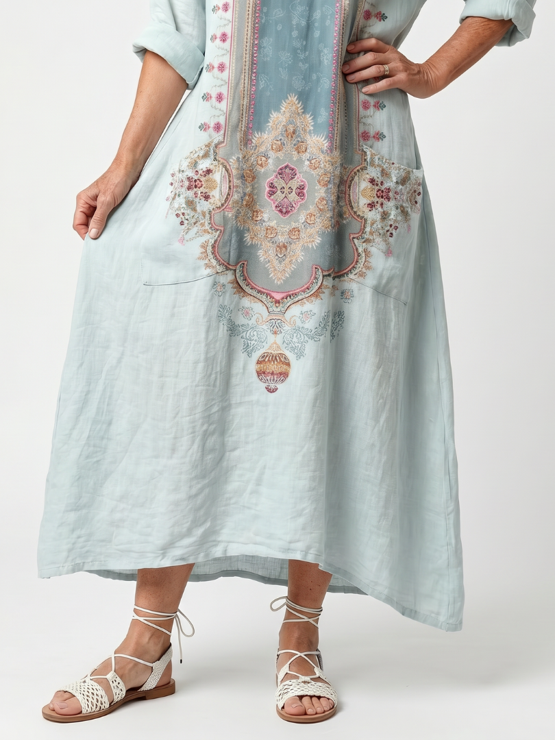 DELACROIX | Robe Midi Brodée à Poches Claire