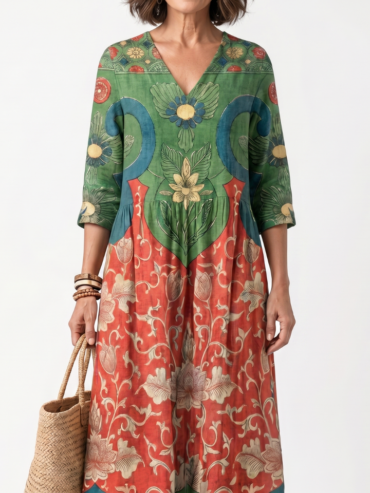 DELACROIX | Robe Midi Fleurie à Taille Froncée Amélie