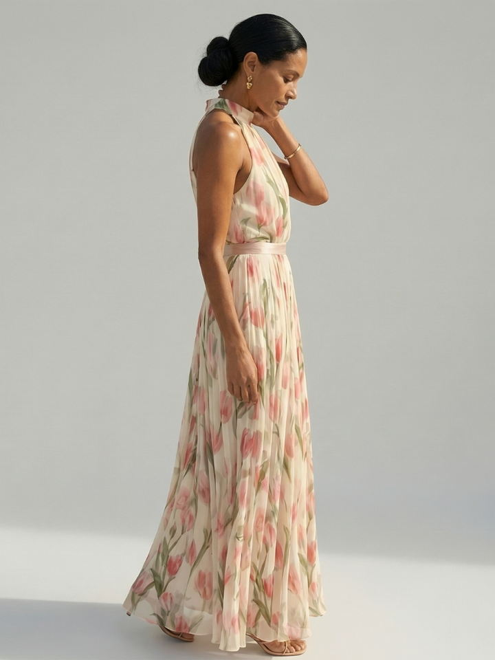 DELACROIX | Robe Midi à Col Halter à Fleurs Aurelle