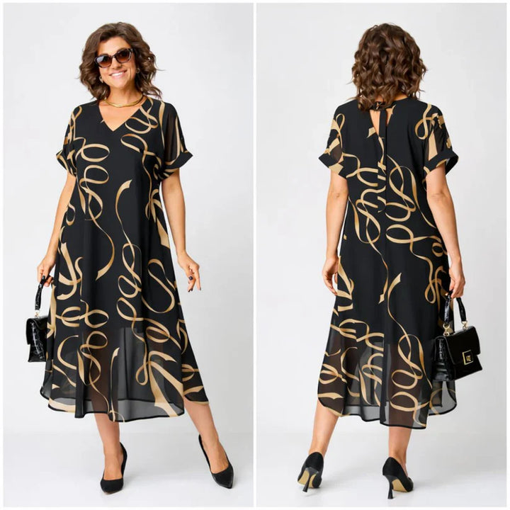 DELACROIX | Robe Midi Fluide À Motifs Dorés Amélie
