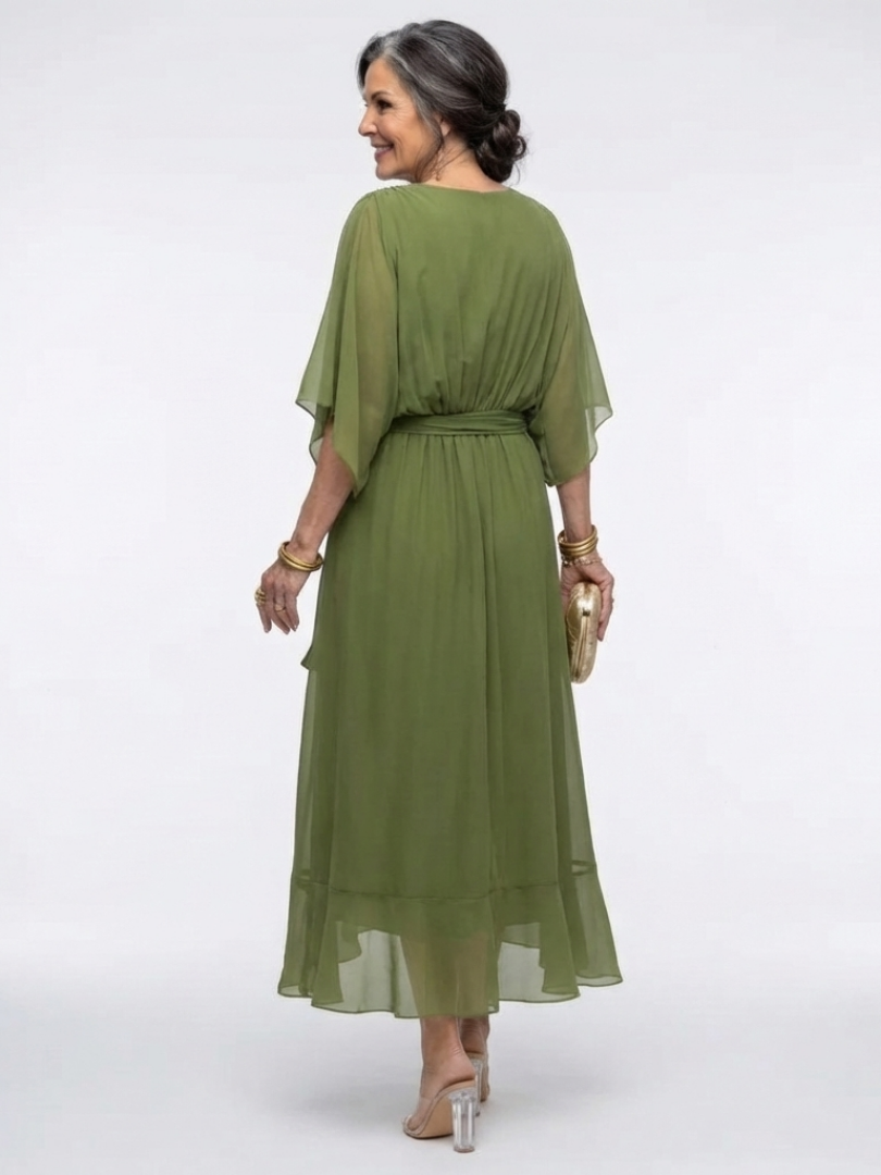 DELACROIX | Robe Midi Drapée à Encolure Elysia