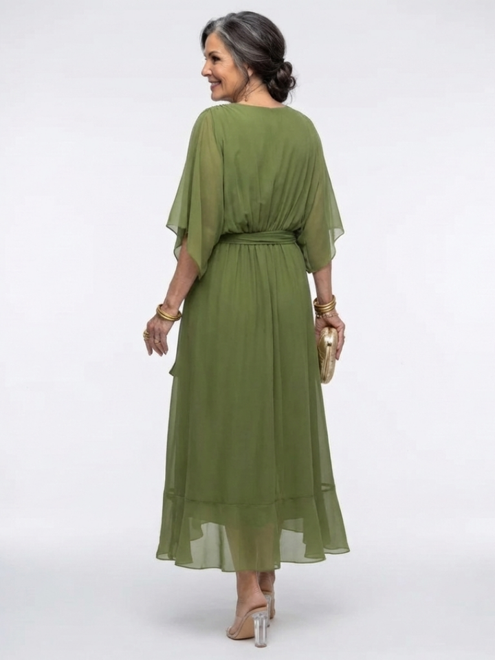 DELACROIX | Robe Midi Drapée à Encolure Elysia
