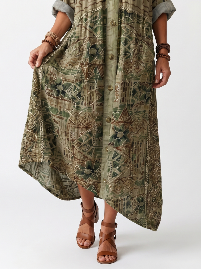 DELACROIX | Robe Midi Brodée Boutonnée Monique