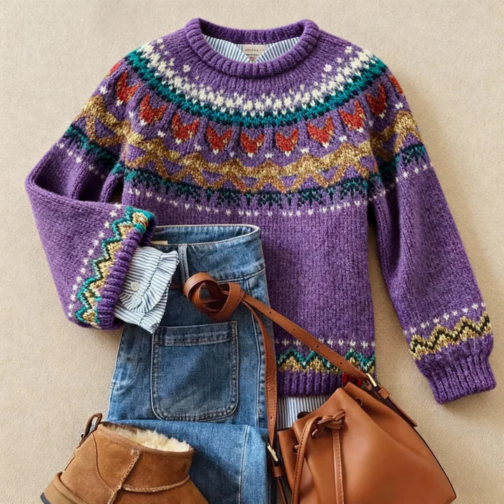 DELACROIX | Pull Jacquard Violet Chaleureux Aveline
