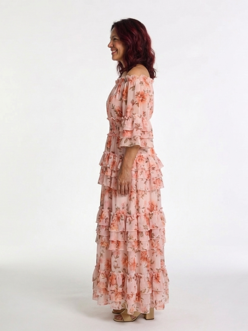 DELACROIX | Robe Maxi à Volants Florale Décolleté Rosalie