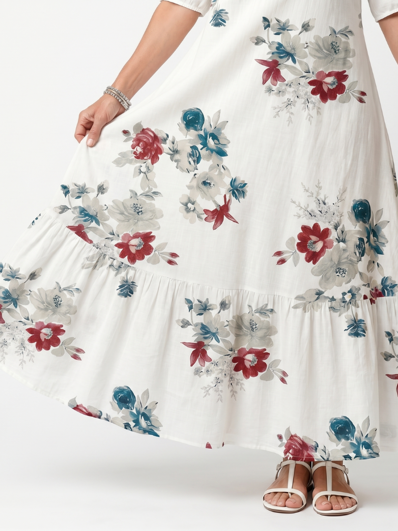 DELACROIX | Robe Midi Fleurie à Pompons Élina