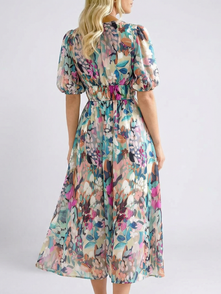 DELACROIX | Robe midi à manches courtes et taille Eulalie