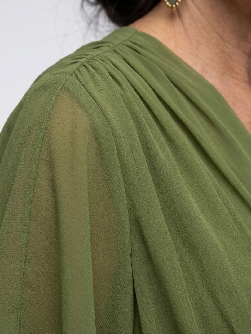 DELACROIX | Robe Midi Drapée à Encolure Elysia