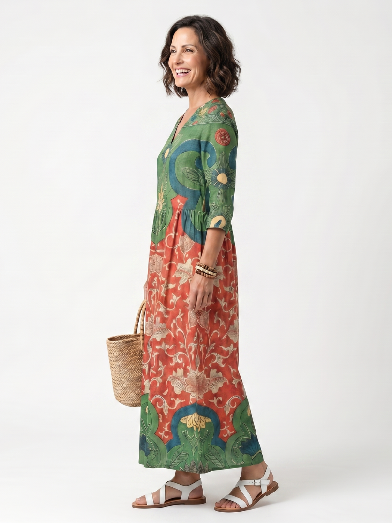 DELACROIX | Robe Midi Fleurie à Taille Froncée Amélie
