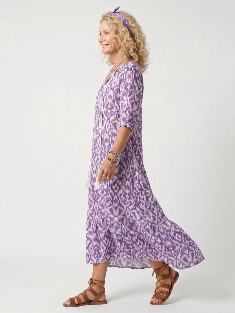 DELACROIX | Robe Midi Imprimée à Pompons Brigitte