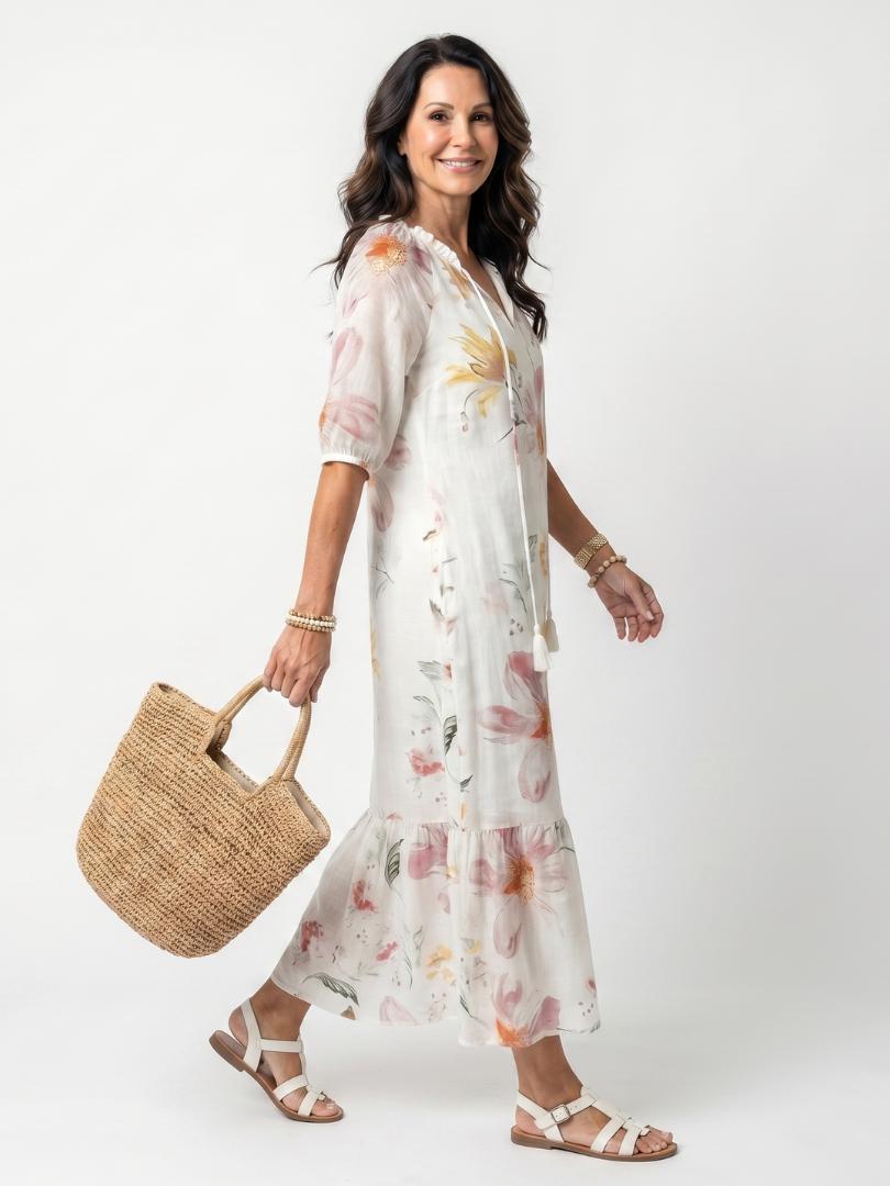 DELACROIX | Robe Midi Fleurie à Volants Pauline