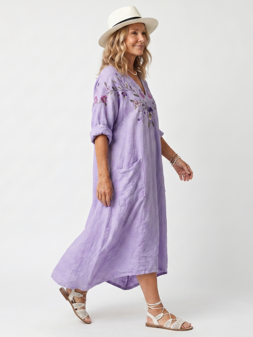 DELACROIX | Robe Midi Brodée à Poches Sandrine