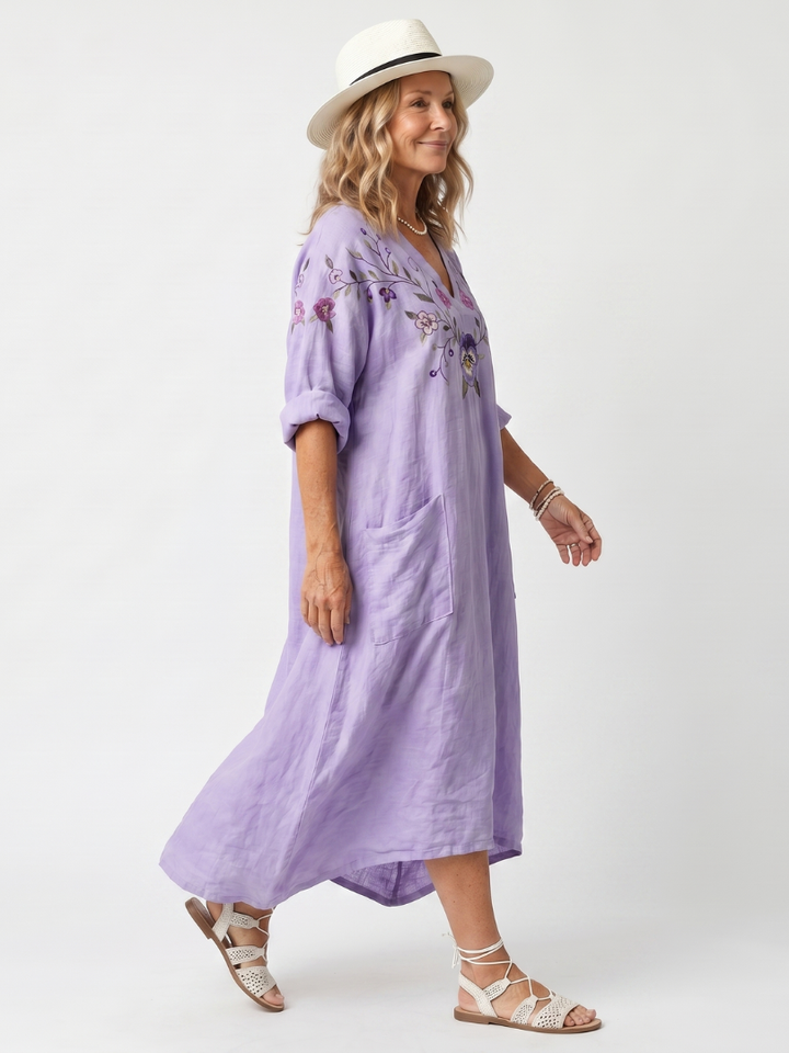 DELACROIX | Robe Midi Brodée à Poches Sandrine