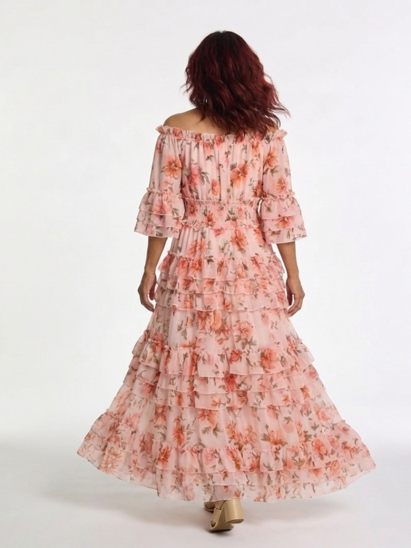 DELACROIX | Robe Maxi à Volants Florale Décolleté Rosalie