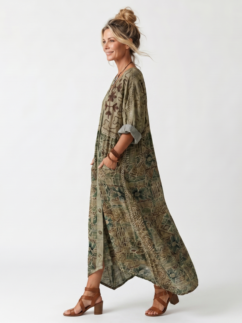 DELACROIX | Robe Midi Brodée Boutonnée Monique
