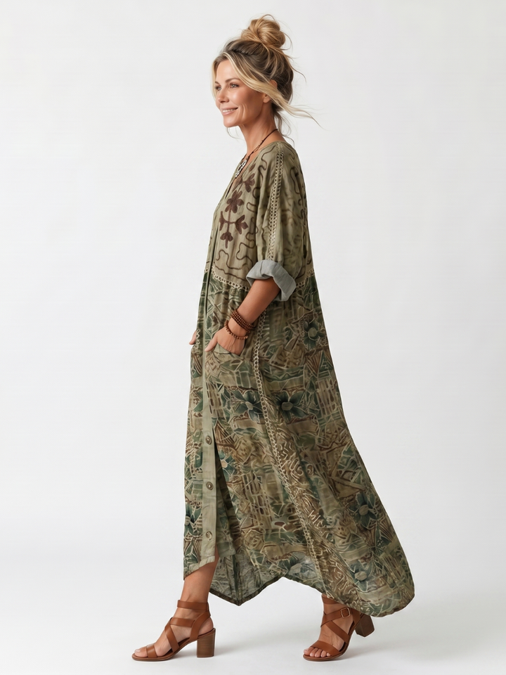 DELACROIX | Robe Midi Brodée Boutonnée Monique