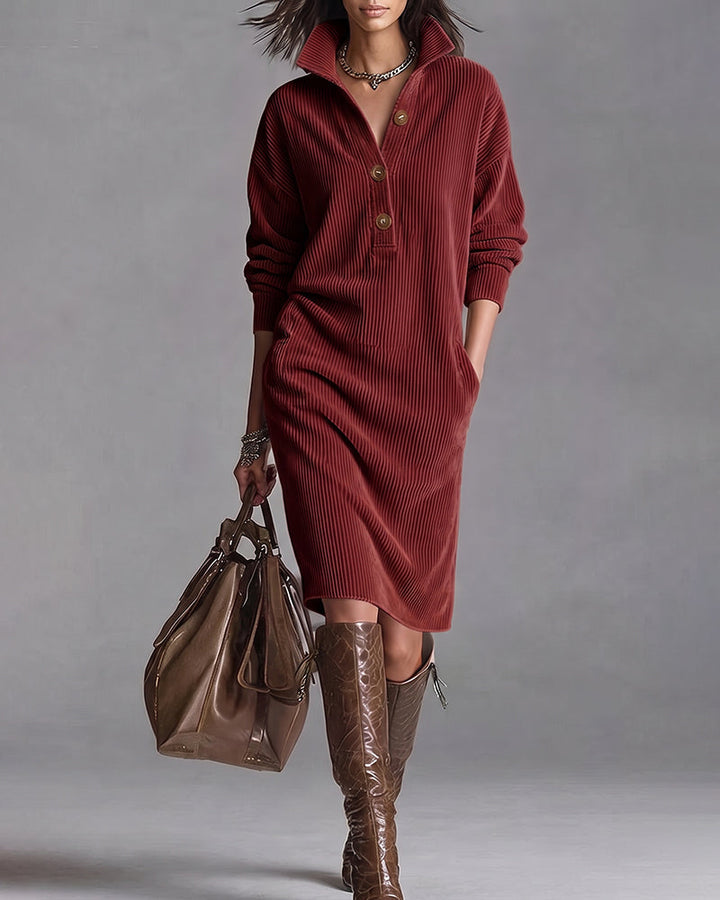 DELACROIX | Robe Côtelée Col Boutonné pour Femme Charlotte