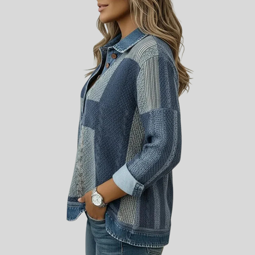 DELACROIX | Pull Patchwork Effet Denim pour Femme Sylvie