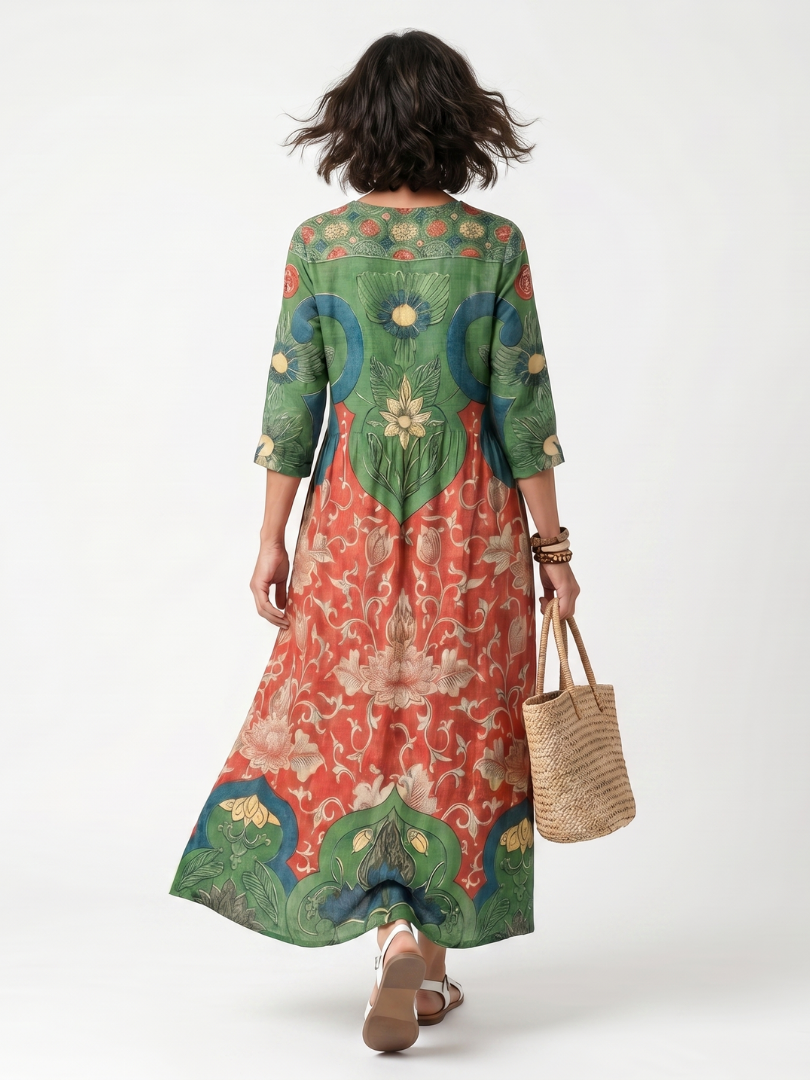 DELACROIX | Robe Midi Fleurie à Taille Froncée Amélie