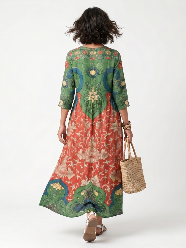 DELACROIX | Robe Midi Fleurie à Taille Froncée Amélie