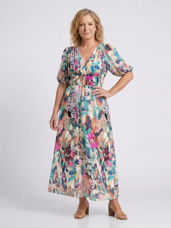 DELACROIX | Robe midi à manches courtes et taille Eulalie