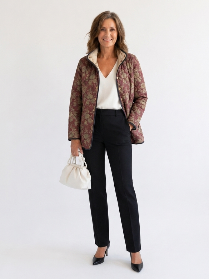 DELACROIX | Veste Matelassée Damas Prune Sophie