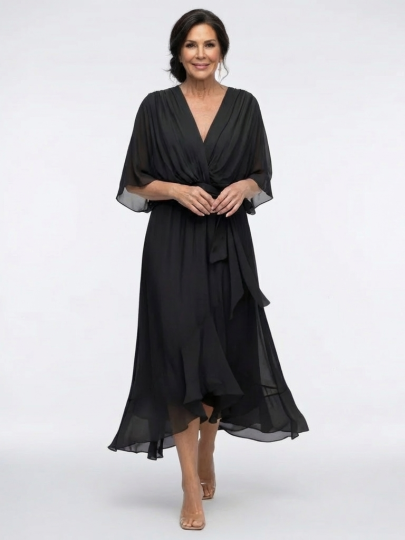 DELACROIX | Robe Midi Drapée à Encolure Elysia