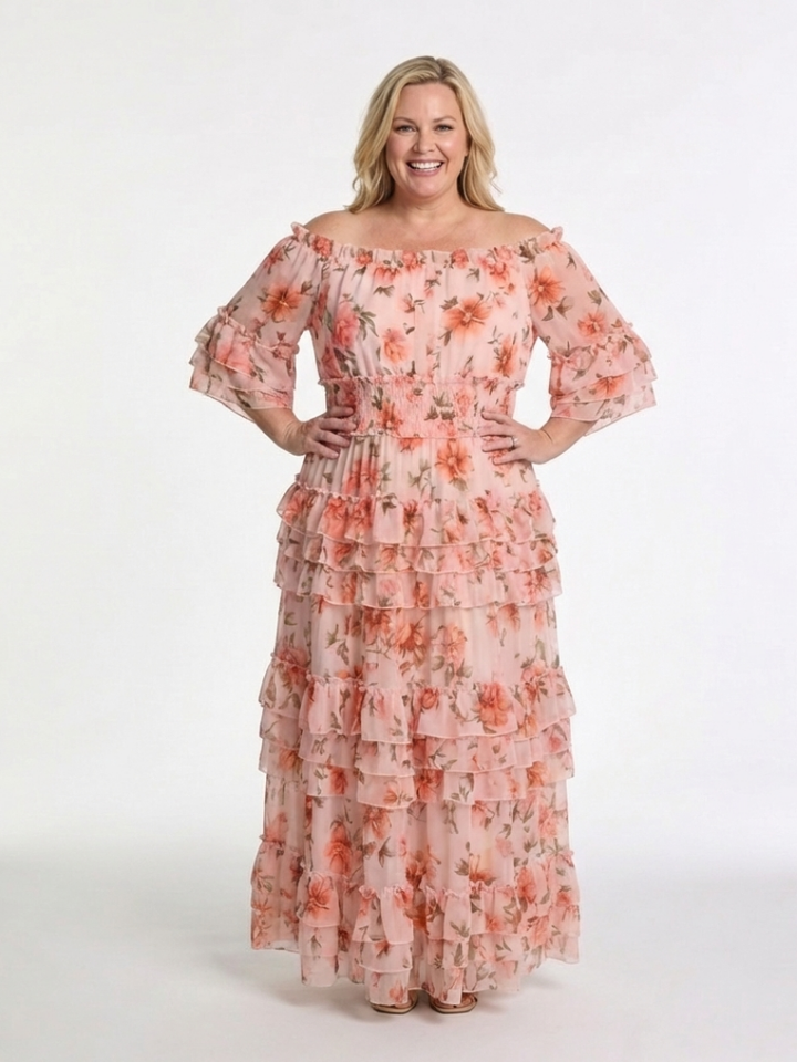 DELACROIX | Robe Maxi à Volants Florale Décolleté Rosalie