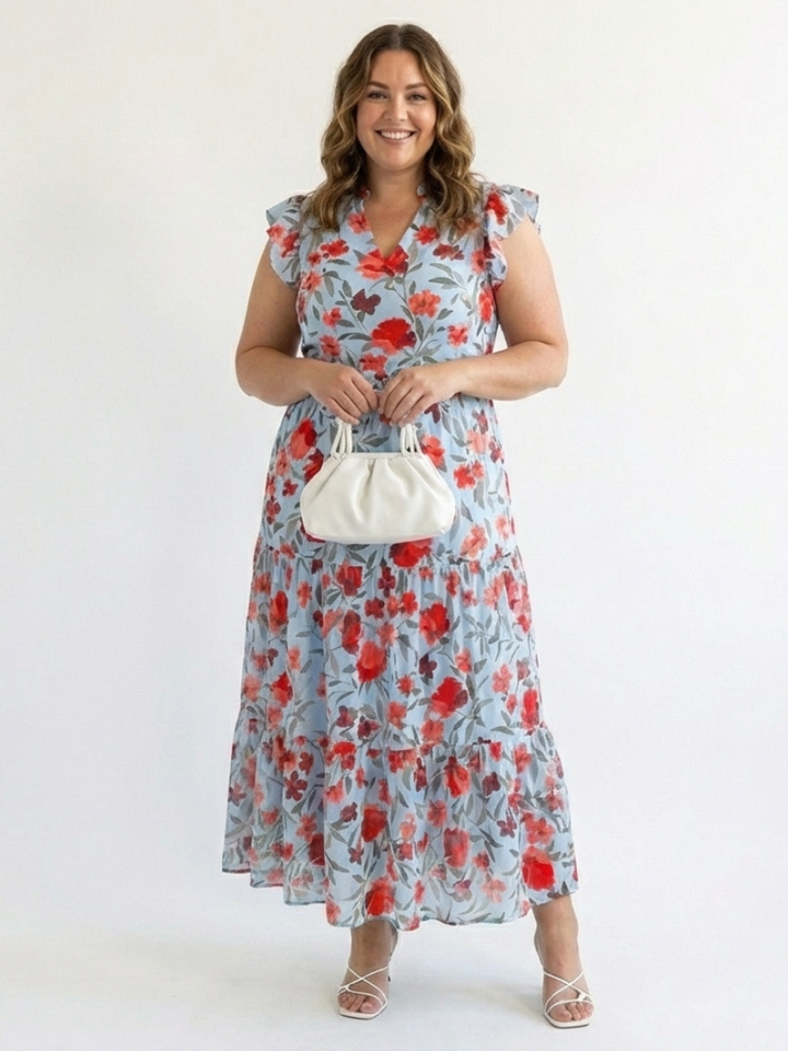 DELACROIX | Robe Midi Évasée à Imprimé Floral Lila