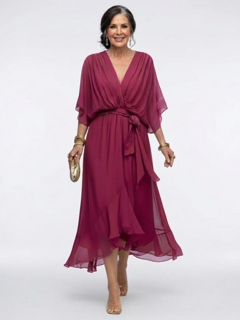 DELACROIX | Robe Midi Drapée à Encolure Elysia