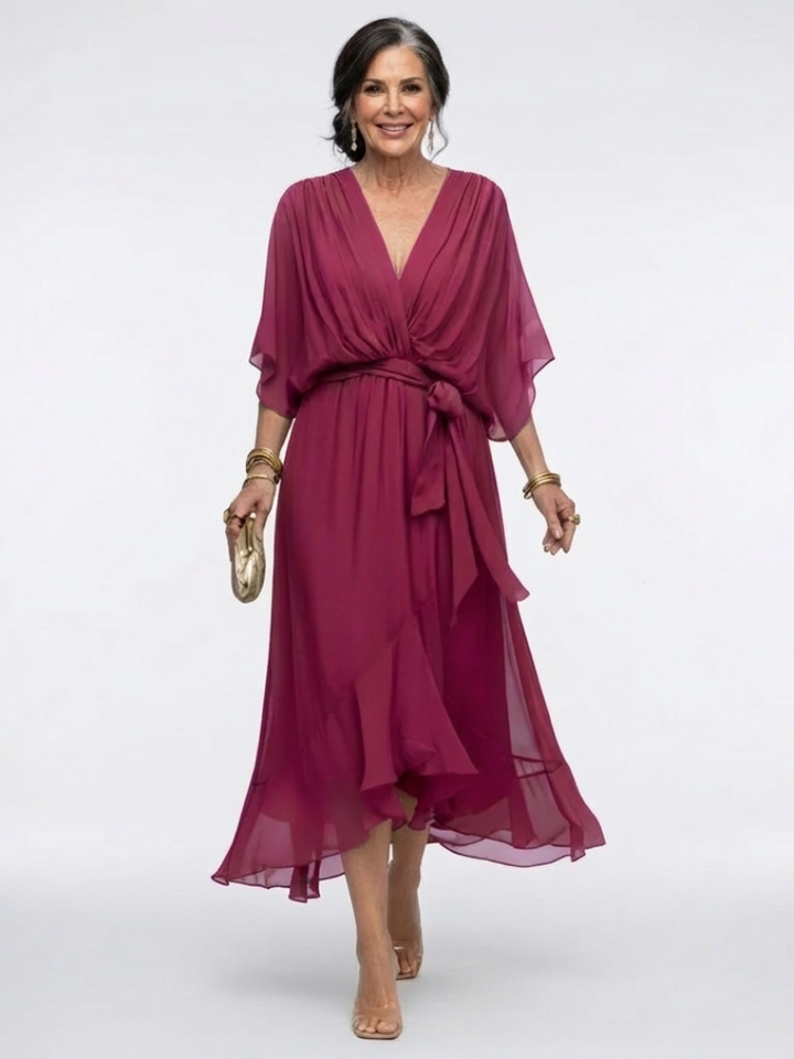DELACROIX | Robe Midi Drapée à Encolure Elysia