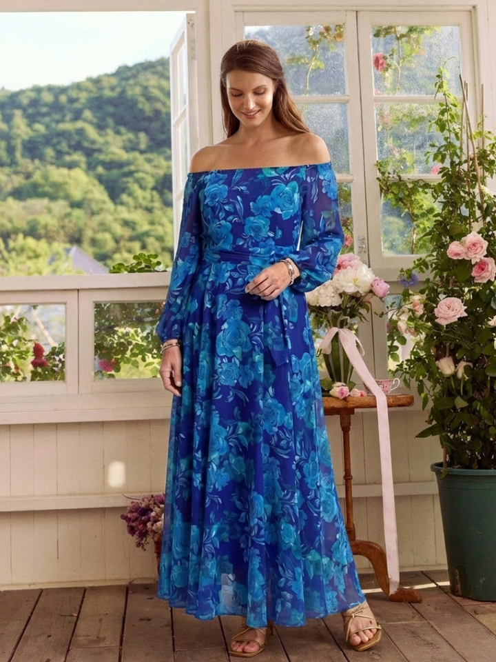 DELACROIX | Robe Maxi Fleurie à Épaules Dégagées Aspen