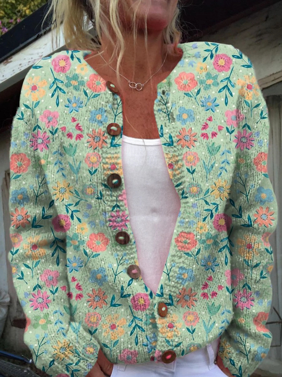 DELACROIX | Cardigan Vert Fleuri Christine